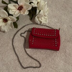 Charming Charlie Faux Patent Leather Red Crossbody Bag with Silver Studs